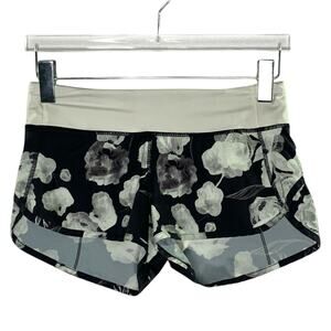 Lululemon 4 Speed Shorts Inky Floral Black Gray Running Gym *flaw
